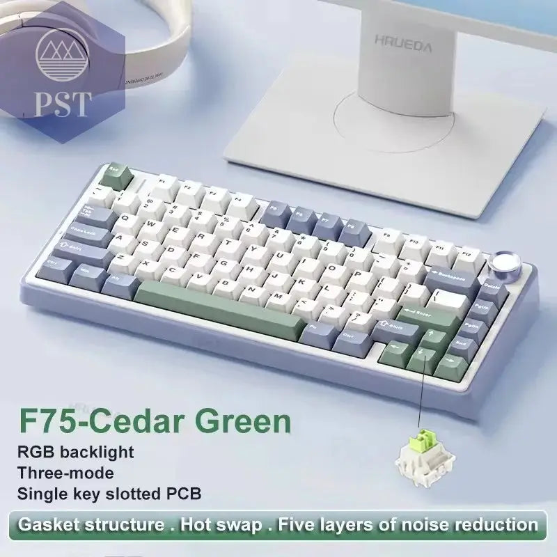 AULA F75 Gaming Tastatur - RGB, kabellos & kabelgebunden PST PS Tradings Cedar Green / Gray Switch AULA F75 Gaming Tastatur - RGB, kabellos & kabelgebunden