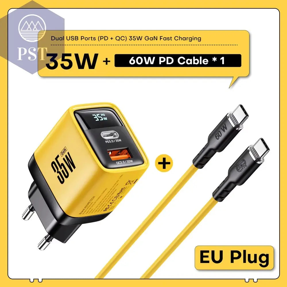 Asome Tech 35W Gan Ladegerät Led Display Qc 3,0 30W 25W Pd Pps Schnell Ladung Usb Typ C Ladegerät Für Iphone 14 Pro Samsung S23 Xiaomi Eu-Plug-With-Cable PST PS Tradings