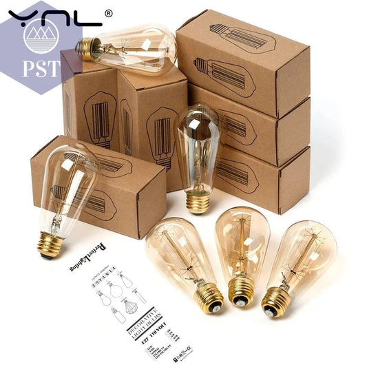Edison Bulb E27 220V 40W ST64 A19 T45 G80 G95 G125 Incandescent Filament Bulb Lighting Retro Edison Light Bulb PST PS Tradings