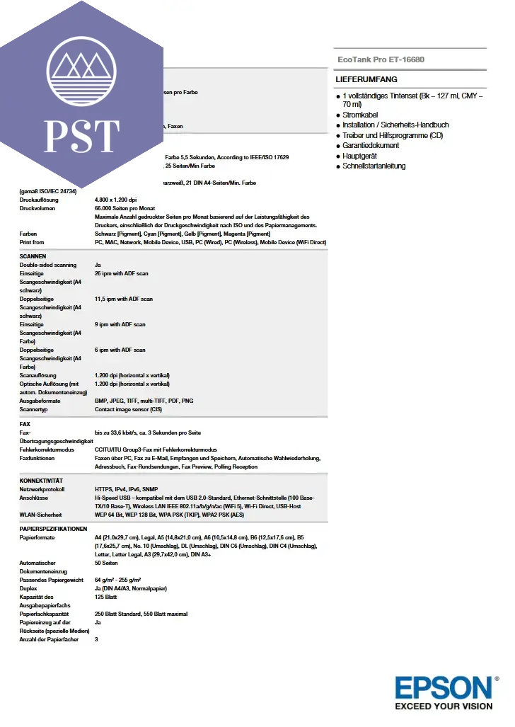 Epson EcoTank Pro ET-16680 PST PS Tradings drucker drucker