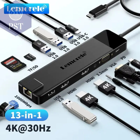 Lemorele 4K USB Hub USB C Auf Dual HDMI VGA Gigabit Dockingstation USB 3.0 VGA Adapter Sd-Kartenleser Für Windows Macbook Air PST PS Tradings PST PS Tradings PST PS Tradings