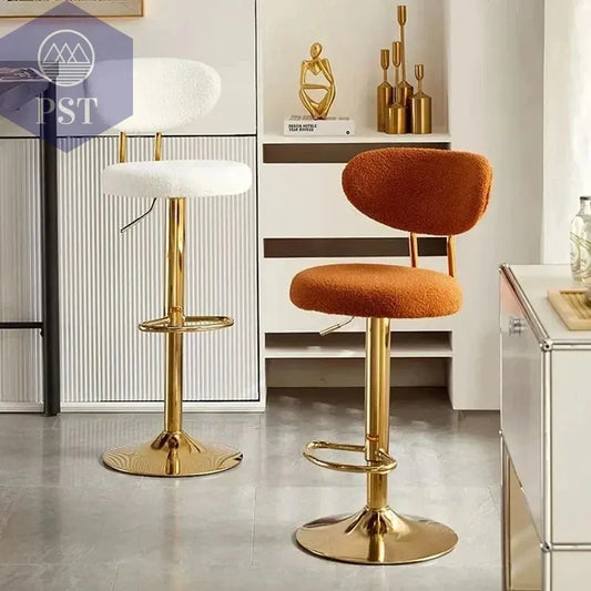Rotierender Hebe-Barstuhl, hoher Fußhocker, nordische Goldbein-Rückenlehne, Samt, Salle Manger, Wohnmöbel PST PS Tradings