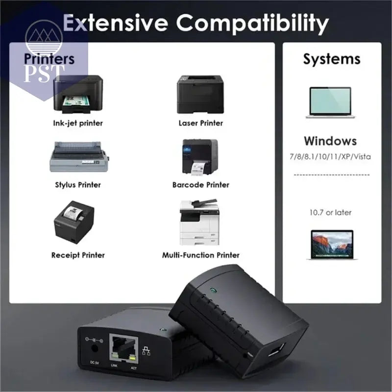 USB 2.0 Port LPR Printer Server MFT Print With 10/100Mbps Ethernet Port Sharing a LAN Networking Printer Adapter PST PS Tradings
