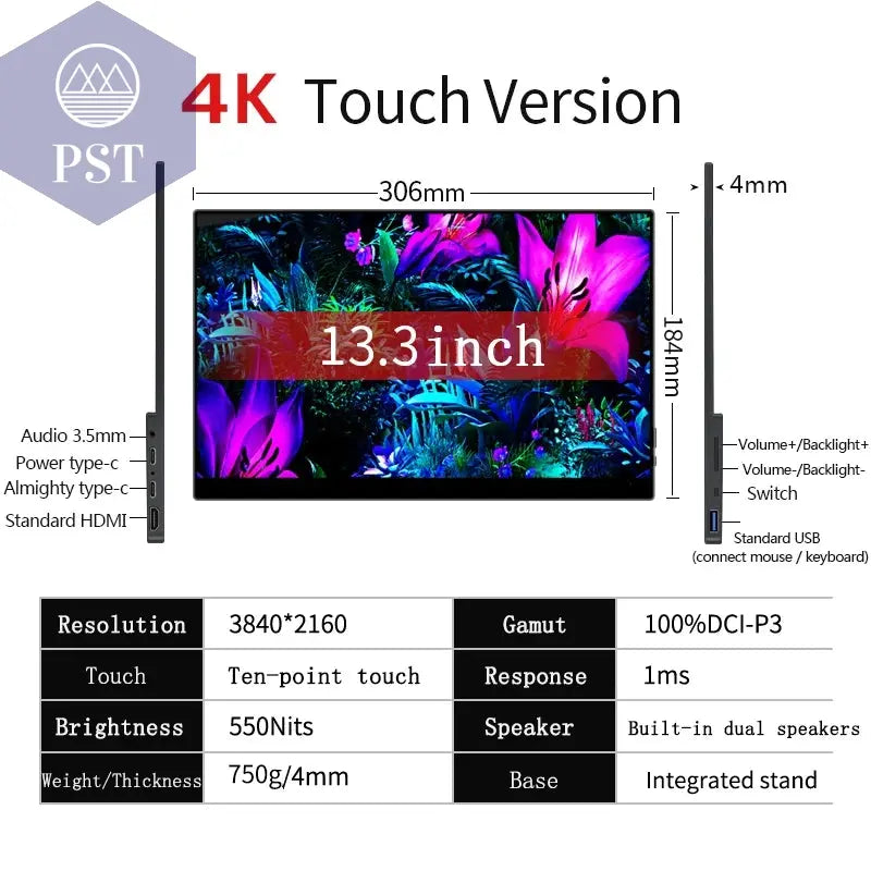 13,3 Zoll 4K OLED Tragbarer Monitor Touchscreen PST PS Tradings  PST PS Tradings 13.3-Touch-JP-plug-brazil PST PS Tradings 13,3 Zoll 4K OLED Tragbarer Monitor Touchscreen
