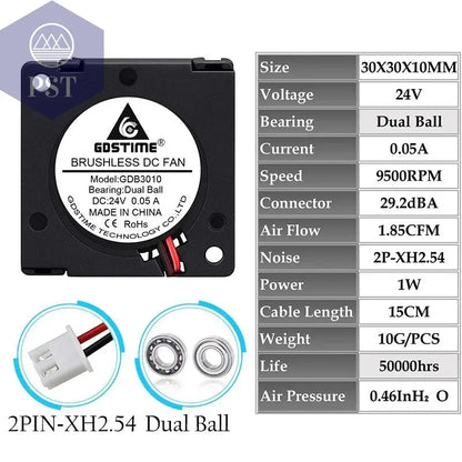 2 Pieces Gdstime DC 5V 12V 24V 30x30x10mm Sleeve Dual Ball 1 inch Small Mini Blower Cooling Fan 30mm x 10mm 3cm 3010 3D Printer       PST PS Tradings