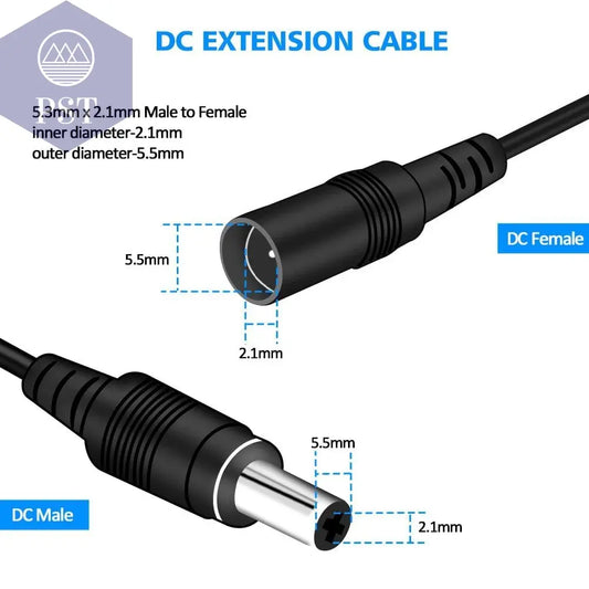 2M 6.56FT/ 5M 16.5FT / 10M 33FT DC Extension 5.5x2.1mm Power Cord Cable Extender For CCTV Security Camera 12 Volt Extension Cord - PST PS Tradings