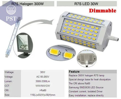 30w Led R7S light 118mm no Fan dimmable R7S lamp J118 Tube food light 3 years warranty AC110-240V       PST PS Tradings