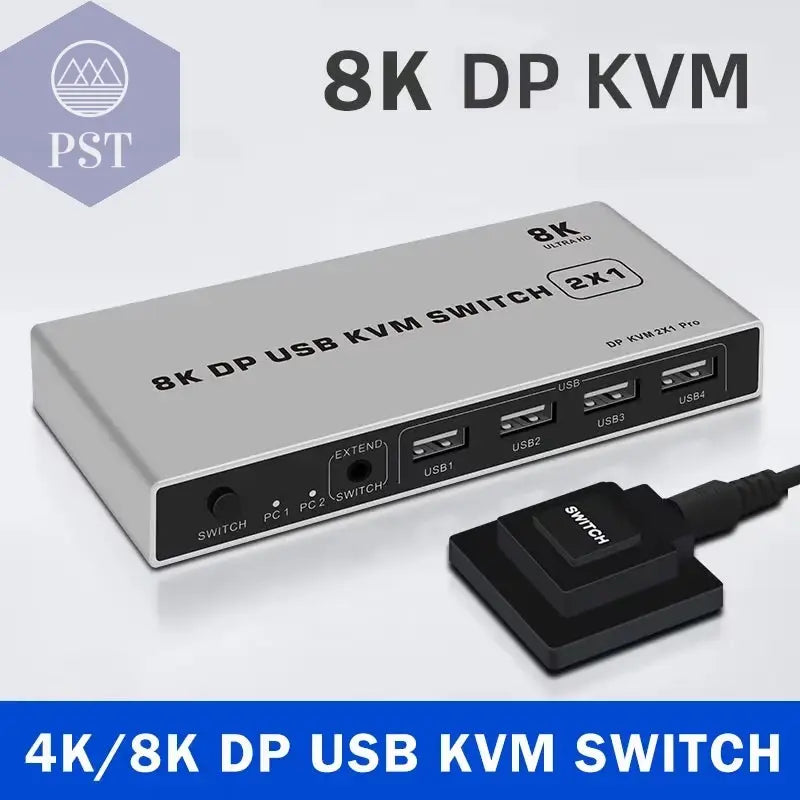8K Dual-Port-Dp USB KVM 2X1 Displayport Kvm-Switch 2 in 1 Out 4K 60Hz 2-Port DP 1,4 USB Kvm-Switch Unterstützung Maus Keyboad-Drucker