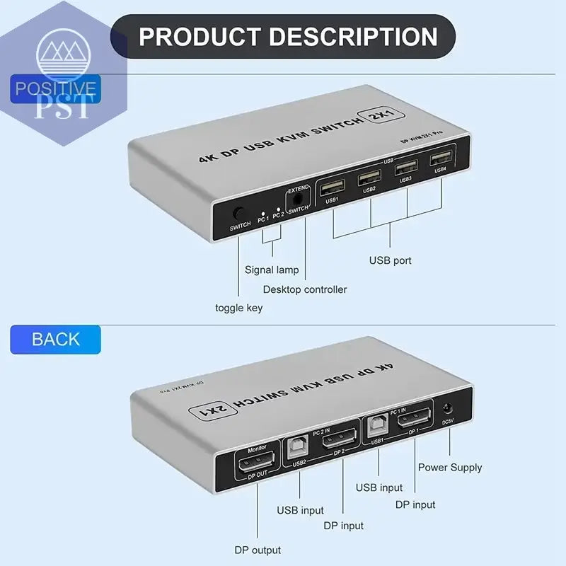 8K Dual-Port-Dp USB KVM 2X1 Displayport Kvm-Switch 2 in 1 Out 4K 60Hz 2-Port DP 1,4 USB Kvm-Switch Unterstützung Maus Keyboad-Drucker