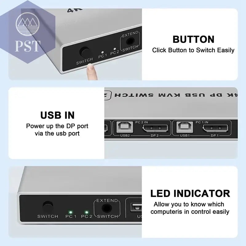 8K Dual-Port-Dp USB KVM 2X1 Displayport Kvm-Switch 2 in 1 Out 4K 60Hz 2-Port DP 1,4 USB Kvm-Switch Unterstützung Maus Keyboad-Drucker