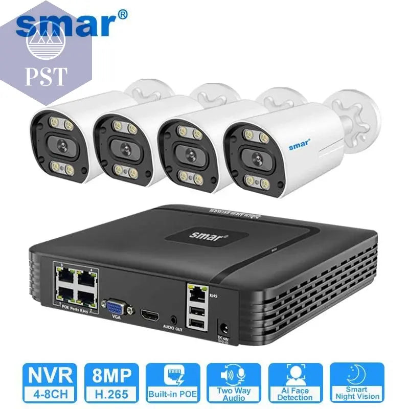 8MP Security Camera System 4K POE NVR Video Surveillance Kit  5MP 4MP Audio Ai Face Detect Color Night Vision IP CCTV Camera Set - Property & Safety Tradings