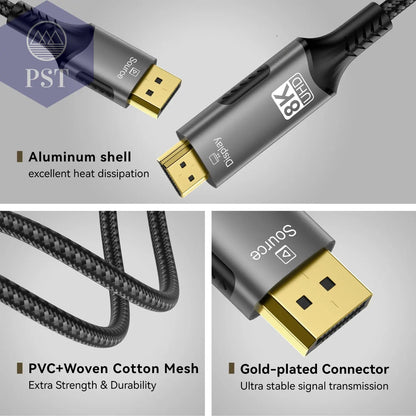 8k dp zu hdmi 2,1 kabel audio video konverter uni direktion aler adapter 8k @ 60hz 4k @ 120hz für hdtv projektor laptop monitor  Cable     PST PS Tradings
