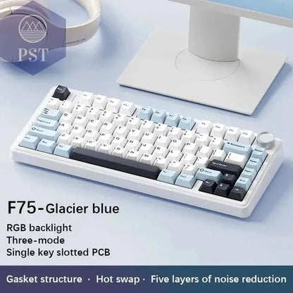 AULA F75 Gaming Tastatur - RGB, kabellos & kabelgebunden PST PS Tradings  Glacier Blue / Gray Switch AULA F75 Gaming Tastatur - RGB, kabellos & kabelgebunden