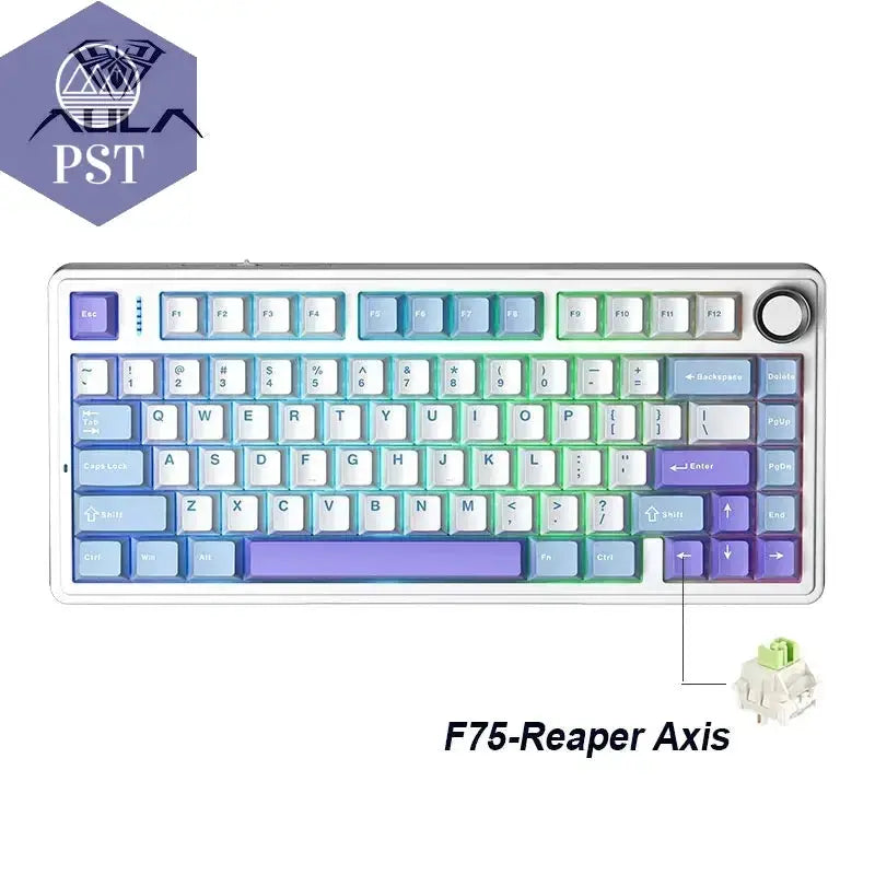 AULA F75 Gaming Tastatur - RGB, kabellos & kabelgebunden PST PS Tradings  Purple and White / Gray Switch AULA F75 Gaming Tastatur - RGB, kabellos & kabelgebunden