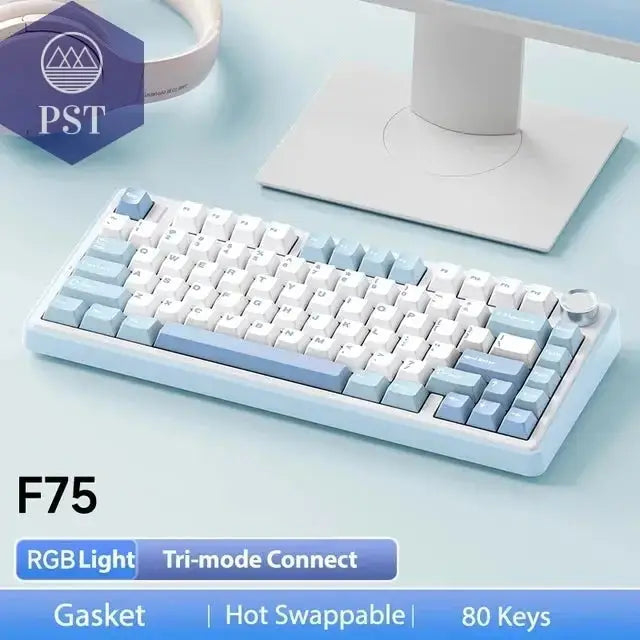 AULA F75 Gaming Tastatur - RGB, kabellos & kabelgebunden PST PS Tradings  Sea Salt Blue / Gray Switch AULA F75 Gaming Tastatur - RGB, kabellos & kabelgebunden