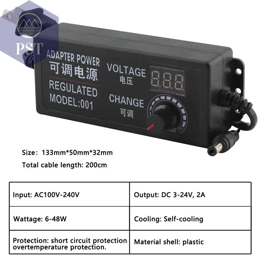 Adjustable Power Supply Adapter AC To DC 3V 12V 3V 24V 9V 24V Universal Adapter with Display Screen Voltage Regulated Hoverboard - PST PS Tradings