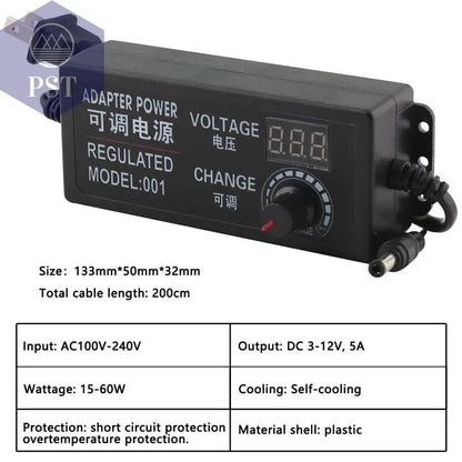 Adjustable Power Supply Adapter AC To DC 3V 12V 3V 24V 9V 24V Universal Adapter with Display Screen Voltage Regulated Hoverboard - PST PS Tradings