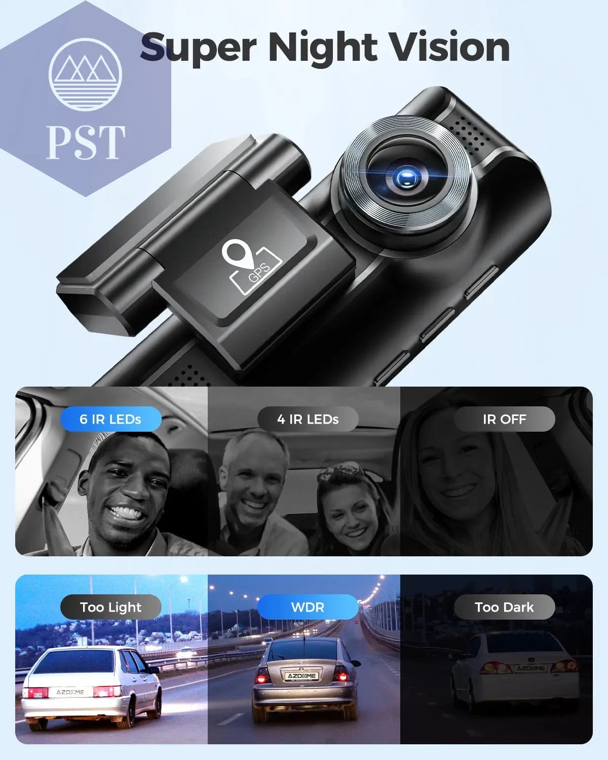 Azdome Dash Cam 4K+1080 3.18'' GPS APP Control Car IR Night Vision 24H Parking Support 3 Cam Rear Cam WIFI       PST PS Tradings