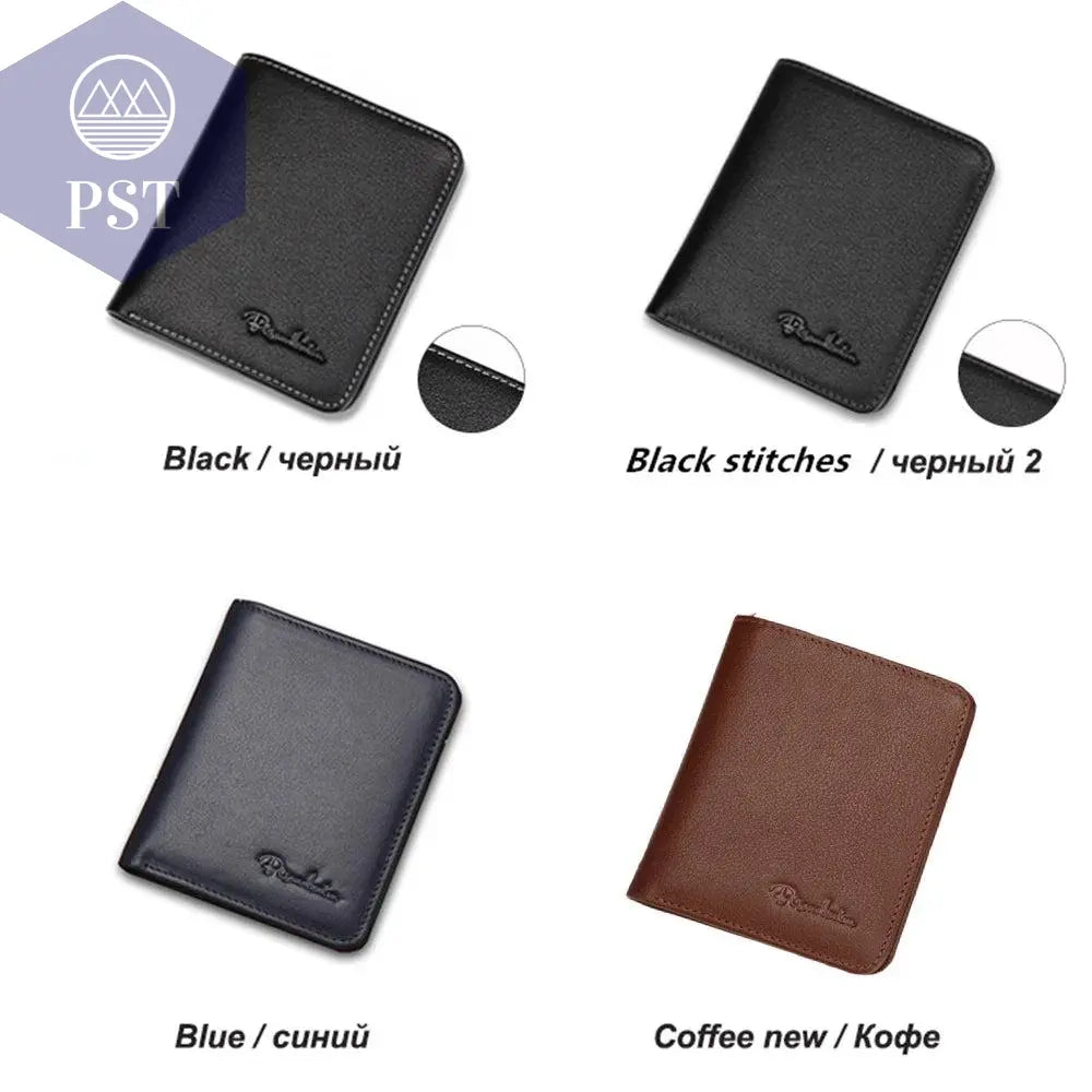 BISON DENIM Men Wallets Black Genuine Leather Purse For Men Business Card Holder Men's Wallet Mini N4429 - PST PS Tradings
