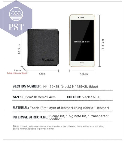 BISON DENIM Men Wallets Black Genuine Leather Purse For Men Business Card Holder Men's Wallet Mini N4429 - PST PS Tradings