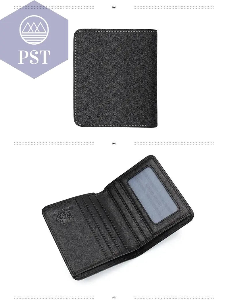 BISON DENIM Men Wallets Black Genuine Leather Purse For Men Business Card Holder Men's Wallet Mini N4429 - PST PS Tradings