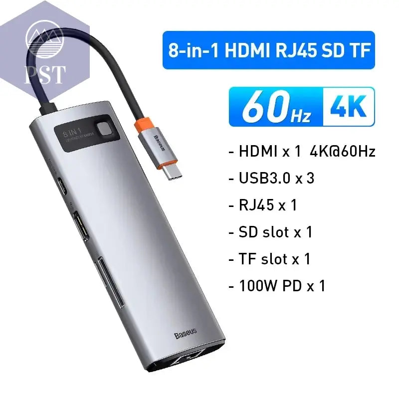 Baseus 4K USB C Hub mit Ethernet 100W Adapter PST PS Tradings  PST PS Tradings 8-in-1-Hub PST PS Tradings