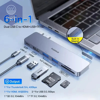 Baseus 6-Port USB-C Hub mit 4K HDMI PST PS Tradings  PST PS Tradings 6-IN-1-USB-HDMI-SDTF-CHINA PST PS Tradings