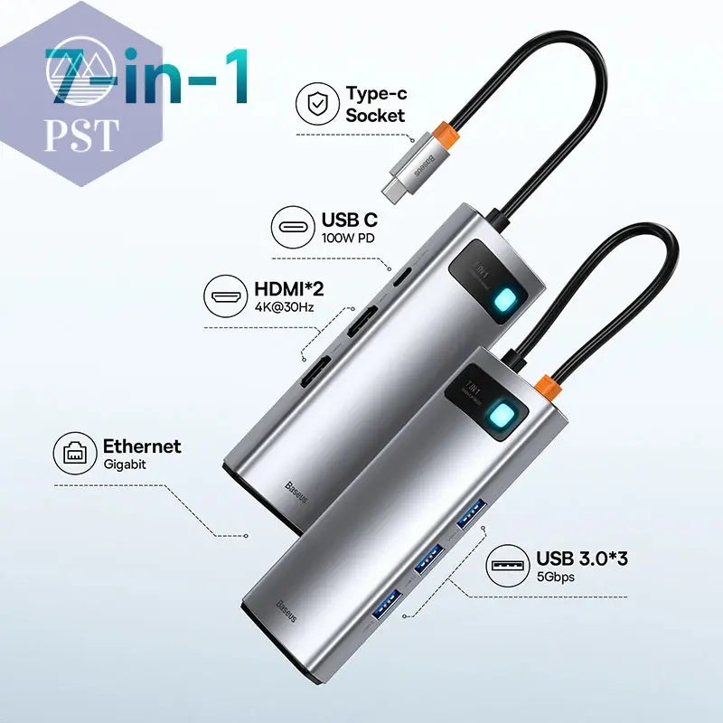 Baseus USB-C Hub 11-in-1 7-in-1 HDMI & VGA PST PS Tradings Zubehör PST PS Tradings 7-in-1-2HDMI-3USB PST PS Tradings