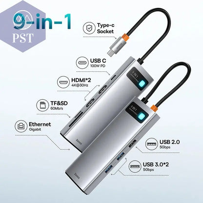Baseus USB-C Hub 11-in-1 7-in-1 HDMI & VGA PST PS Tradings Zubehör PST PS Tradings 9-in-1-2HDMI-3USB PST PS Tradings