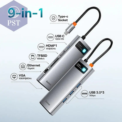 Baseus USB-C Hub 11-in-1 7-in-1 HDMI & VGA PST PS Tradings Zubehör PST PS Tradings 9-in-1-HDMI-RJ45-VGA PST PS Tradings
