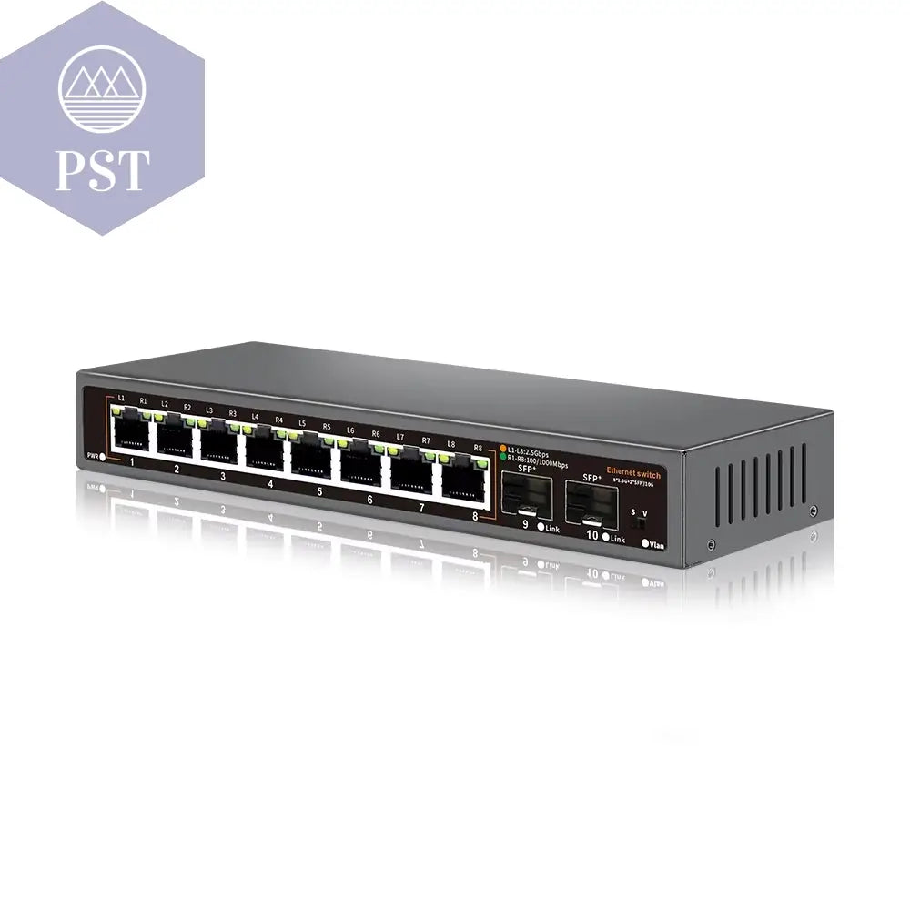 Bullscom 10-Port-Netzwerk-Switch | 8 X 2,5 GB Ethernet + 2 X 10 GB SFP+ | Unmanaged | Plug & Play | Hochgeschwindigkeitskonnektivität