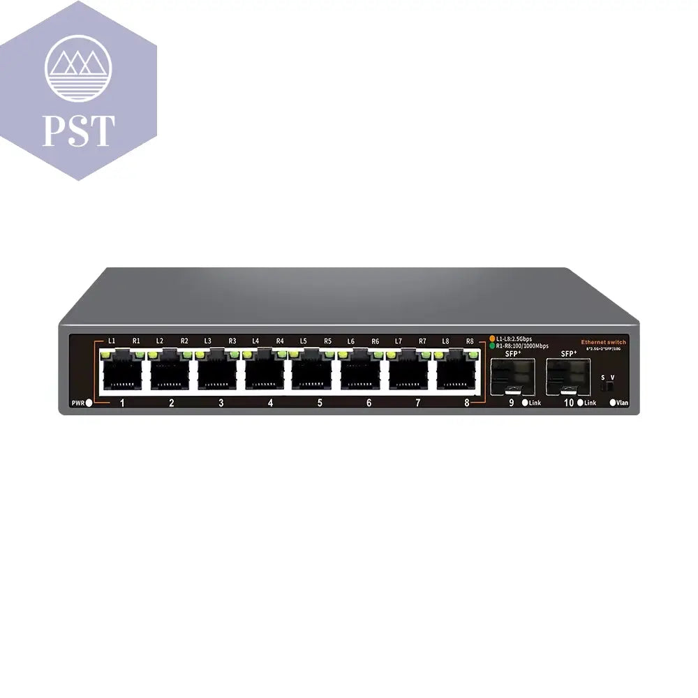 Bullscom 10-Port-Netzwerk-Switch | 8 X 2,5 GB Ethernet + 2 X 10 GB SFP+ | Unmanaged | Plug & Play | Hochgeschwindigkeitskonnektivität