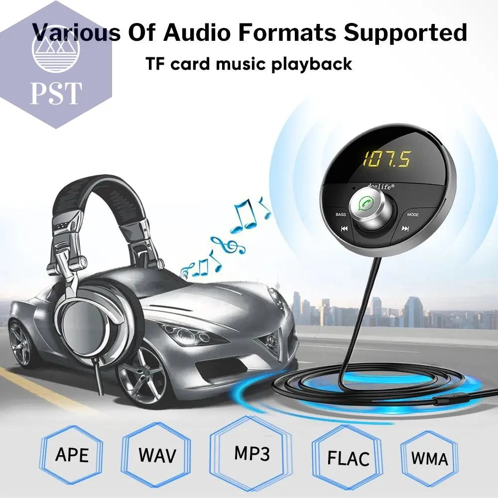 Deelife Bluetooth AUX Adapter in Car Handsfree Kit BT 5.0 Audio Receiver for Auto Phone Hands Free Carkit FM Transmitter - PST PS Tradings