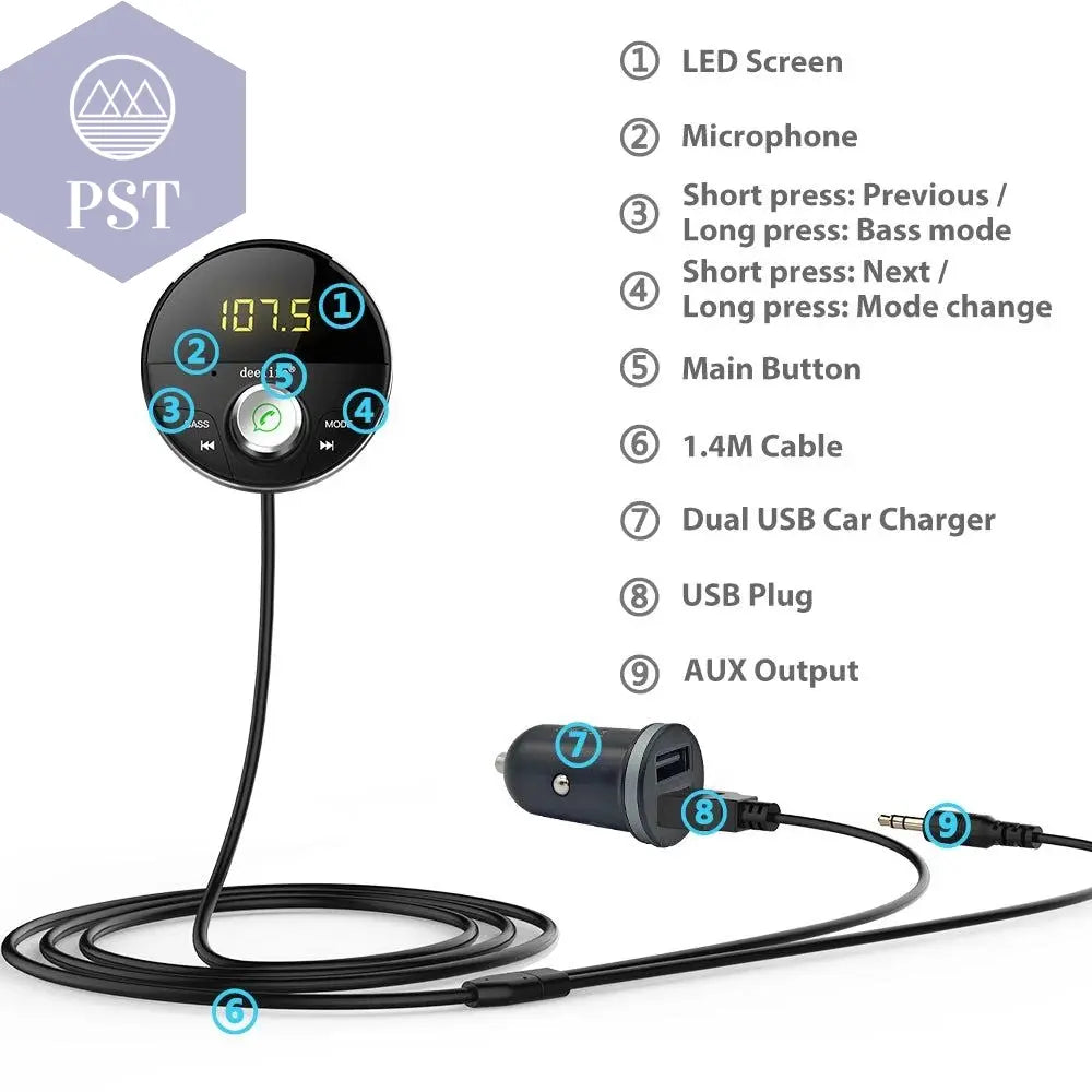Deelife Bluetooth AUX Adapter in Car Handsfree Kit BT 5.0 Audio Receiver for Auto Phone Hands Free Carkit FM Transmitter - PST PS Tradings