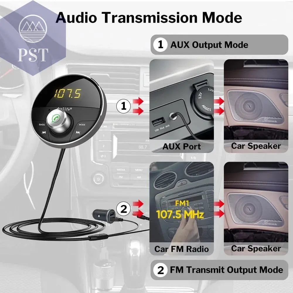 Deelife Bluetooth AUX Adapter in Car Handsfree Kit BT 5.0 Audio Receiver for Auto Phone Hands Free Carkit FM Transmitter - PST PS Tradings