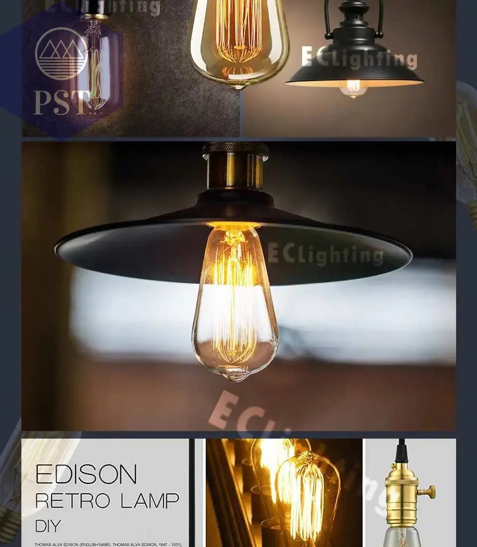 Edison Bulb E27 220V 40W ST64 A19 T45 G80 G95 G125 Incandescent Filament Bulb Lighting Retro Edison Light Bulb       PST PS Tradings