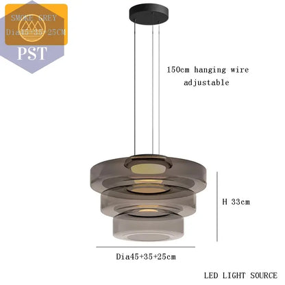 Elegante Glas-Chandelier für modernes Wohnen PST PS Tradings  PST PS Tradings 3-tier-smoke-grey-natural-light PST PS Tradings