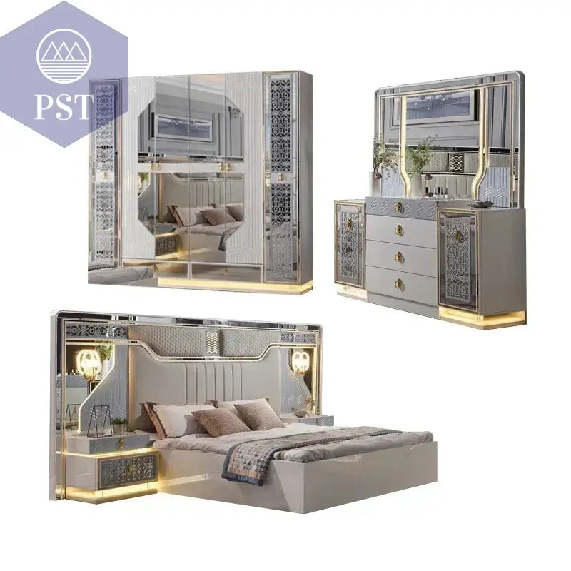 Elegantes Schlafzimmer Set Schminktisch mit LED-Spiegel Set PST PS Tradings Schminktisch PST PS Tradings  PST PS Tradings