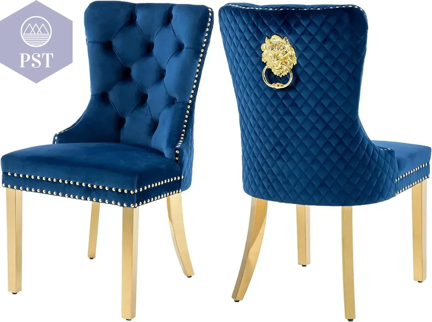 Elegantes Stuhl Set weiß - 2er Stuhl Set PST PS Tradings Stuhlset PST PS Tradings Blue-gold-Metal-Leg PST PS Tradings