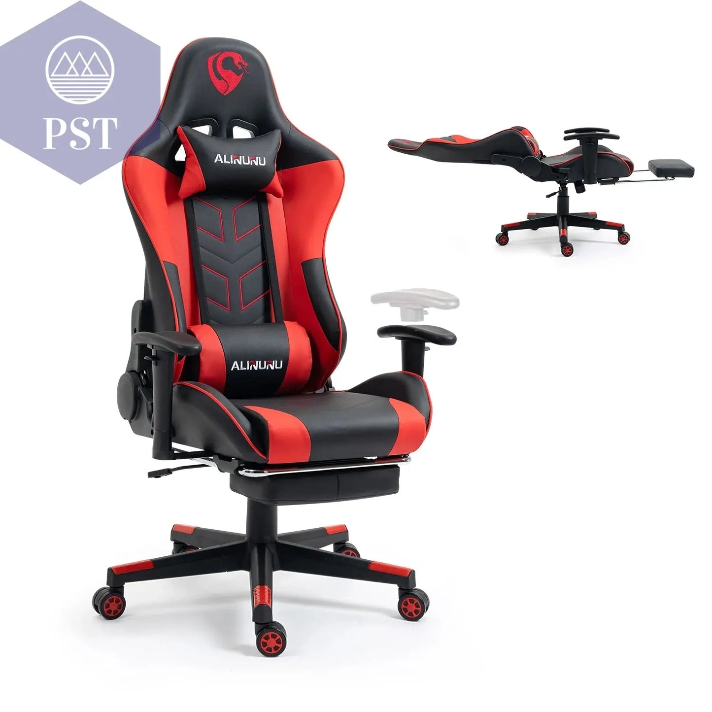 Ergonomischer Gaming Stuhl mit Fußstütze PST PS Tradings Möbel PST PS Tradings Red PST PS Tradings