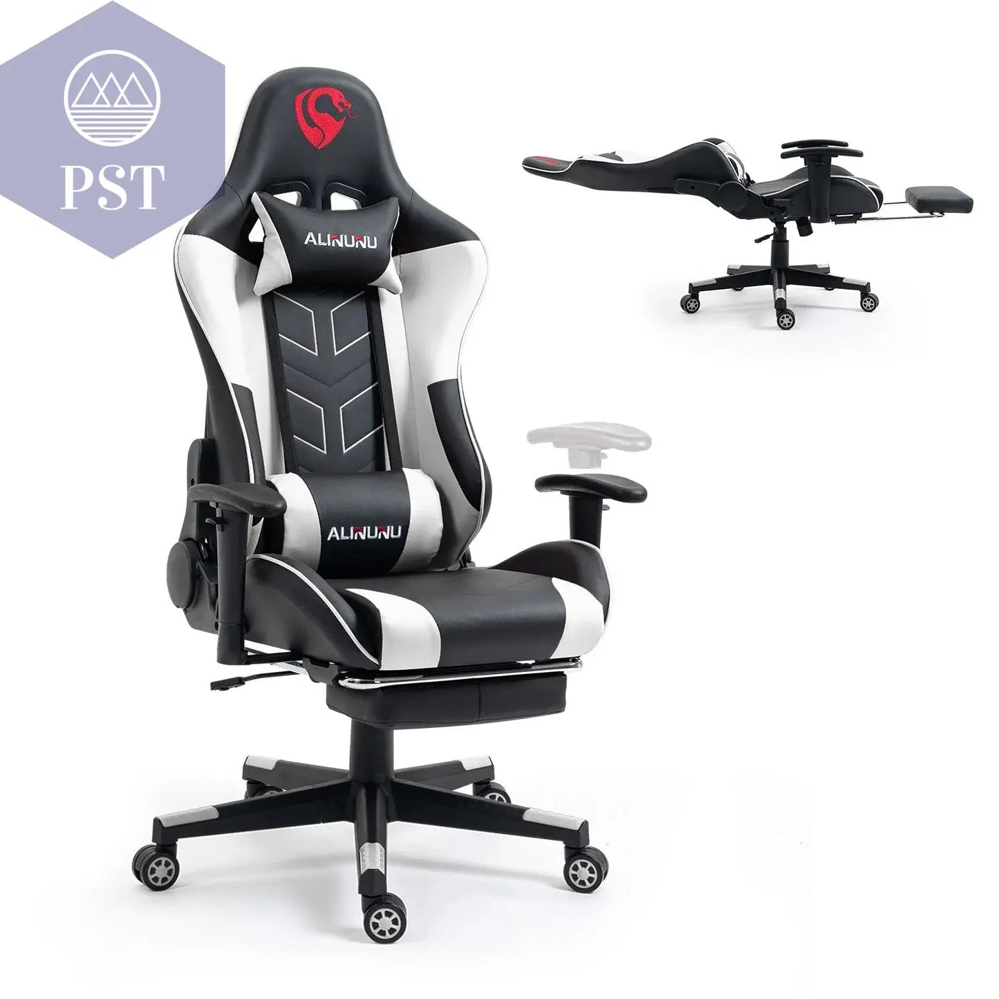 Ergonomischer Gaming Stuhl mit Fußstütze PST PS Tradings Möbel PST PS Tradings White PST PS Tradings