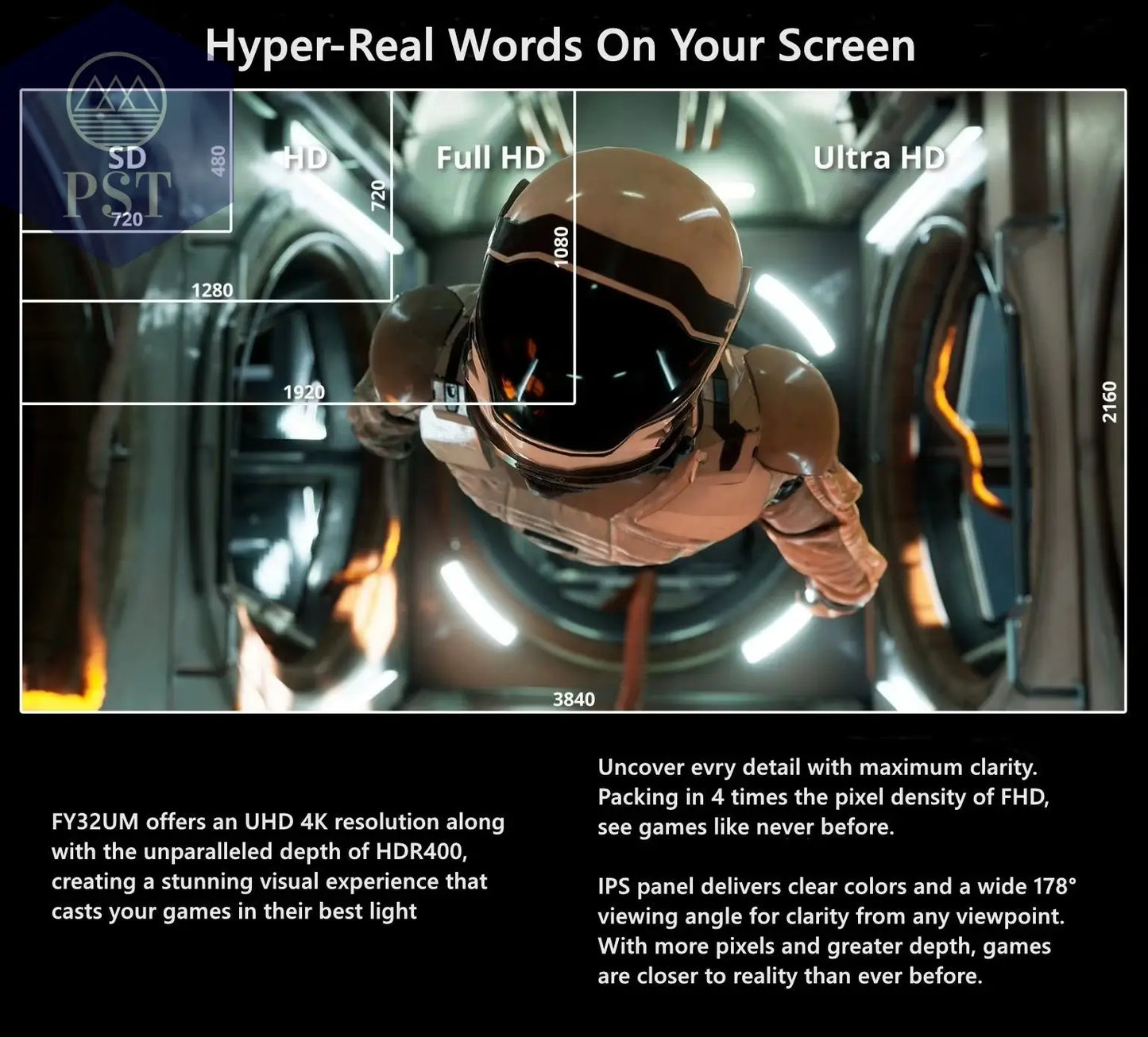 Fyhxele 32 Zoll 4K Gaming Monitor 144Hz Display UHD Freesync G-Sync