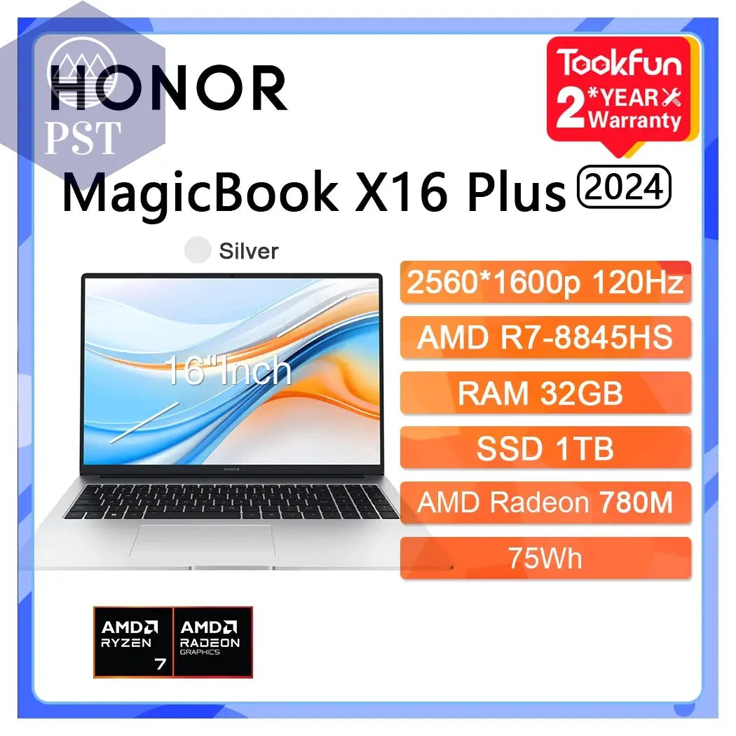 HONOR MagicBook X16 Plus AMD Ryzen R7 8845HS Laptop 16Zoll FHD QHD Notebook 2.5K PST PS Tradings Laptop PST PS Tradings 32GB-1TB-2.5K120Hz-EU-CHINA PST PS Tradings