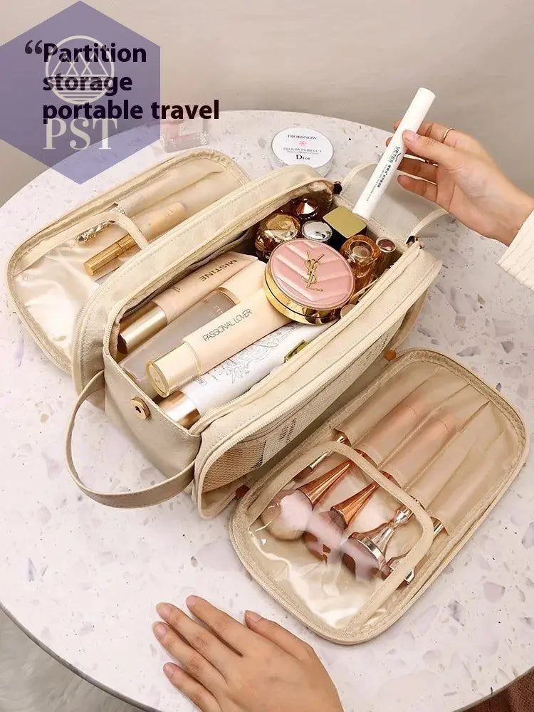 High appearance double zipper make-up bag large-capacity portable travel senior impression make-up brush wash-and-wash bag - PST PS Tradings
