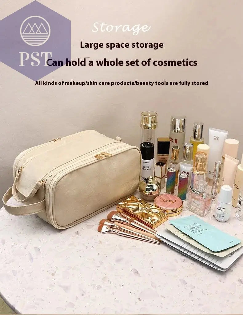 High appearance double zipper make-up bag large-capacity portable travel senior impression make-up brush wash-and-wash bag - PST PS Tradings