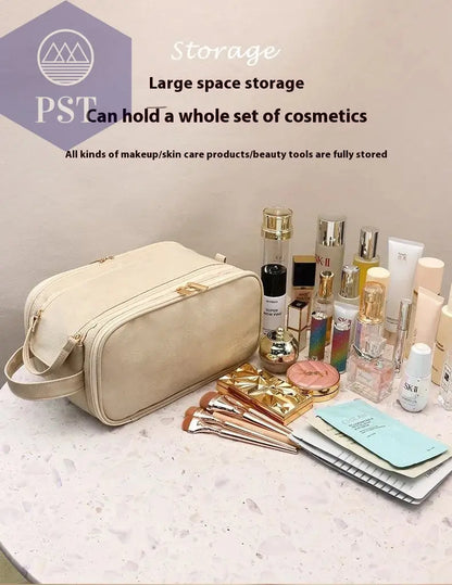 High appearance double zipper make-up bag large-capacity portable travel senior impression make-up brush wash-and-wash bag - PST PS Tradings