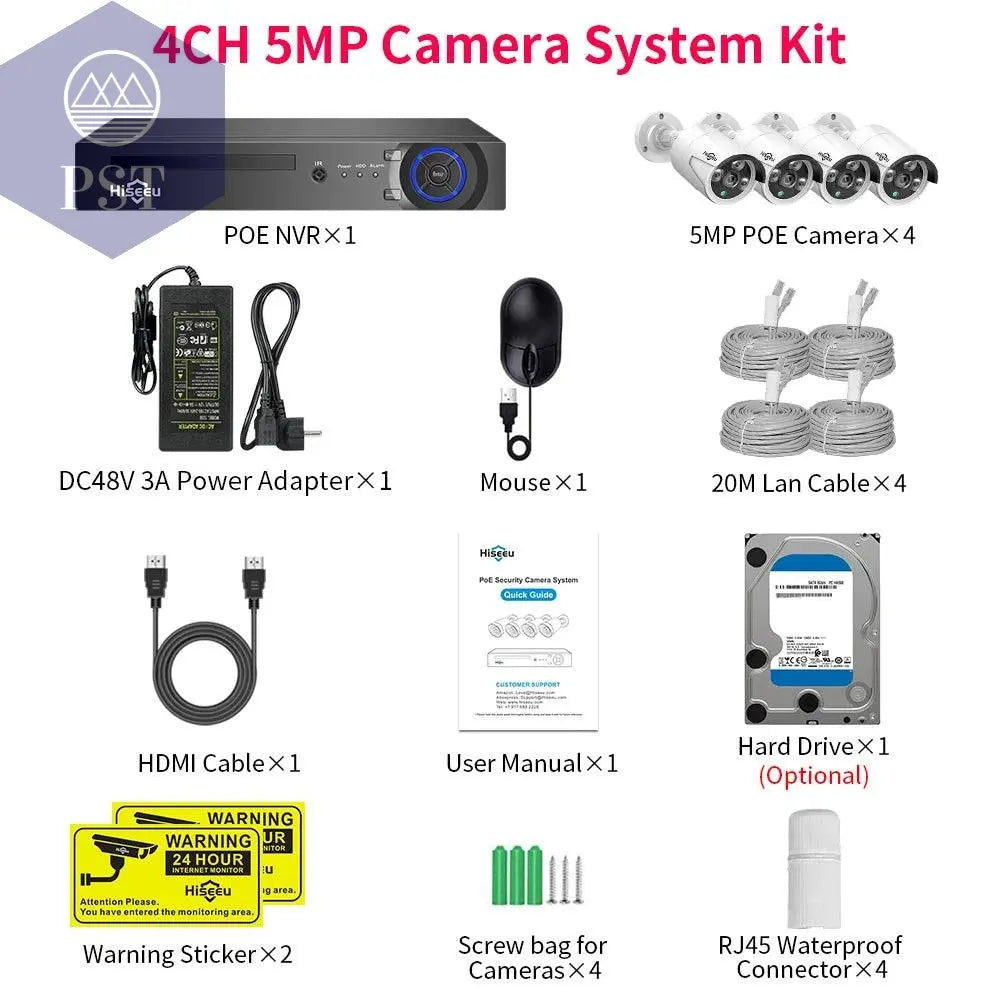Hiseeu 5MP 3MP 8CH POE NVR Video Audio Record ONVIF CCTV IP Security Surveillance Camera System Kit Set Outdoor House Waterproof - Property & Safety Tradings