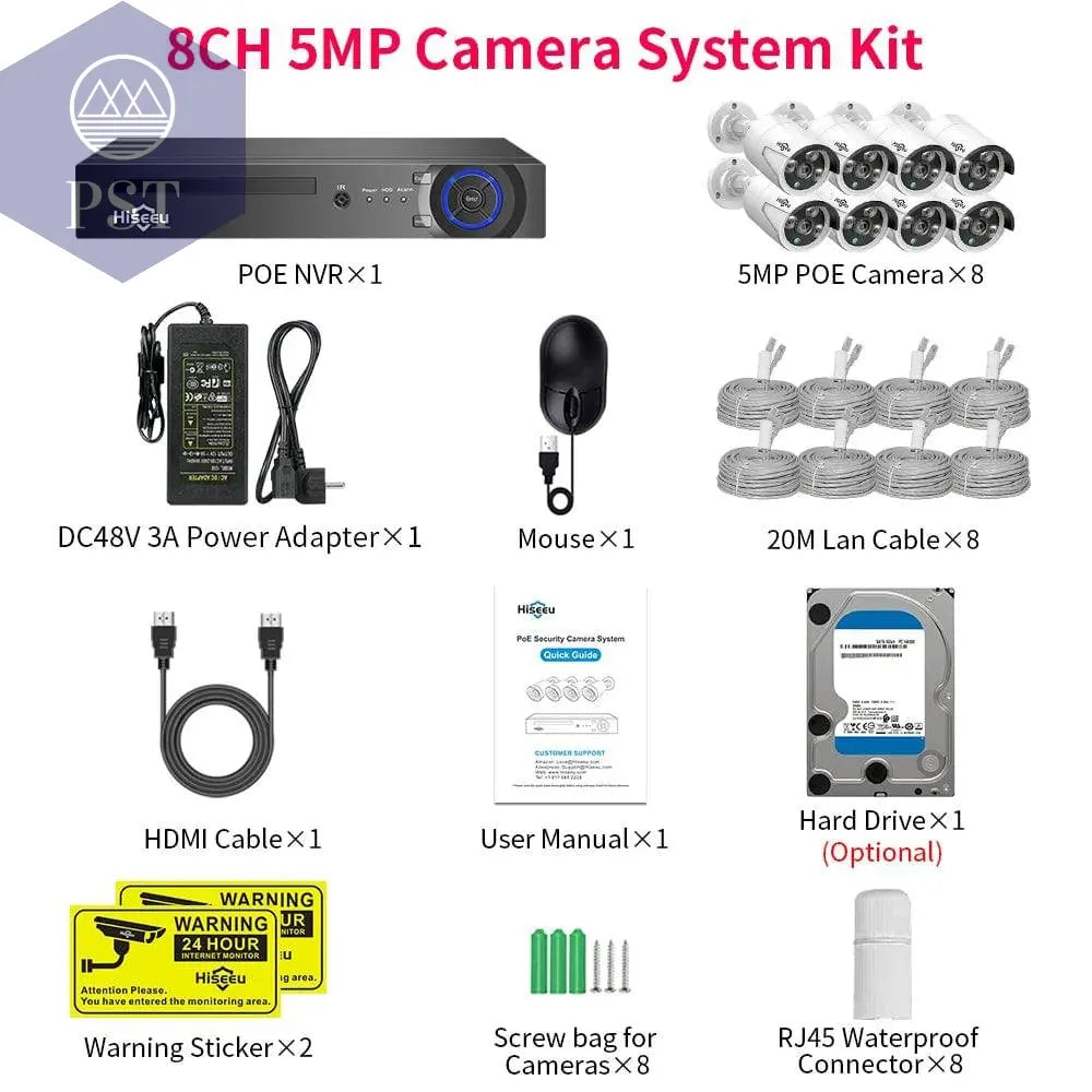 Hiseeu 5MP 3MP 8CH POE NVR Video Audio Record ONVIF CCTV IP Security Surveillance Camera System Kit Set Outdoor House Waterproof - Property & Safety Tradings