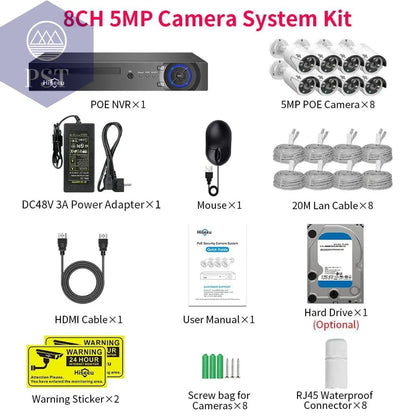 Hiseeu 5MP 3MP 8CH POE NVR Video Audio Record ONVIF CCTV IP Security Surveillance Camera System Kit Set Outdoor House Waterproof - Property & Safety Tradings