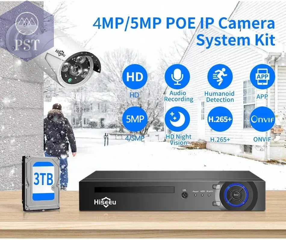 Hiseeu 5MP 3MP 8CH POE NVR Video Audio Record ONVIF CCTV IP Security Surveillance Camera System Kit Set Outdoor House Waterproof - Property & Safety Tradings